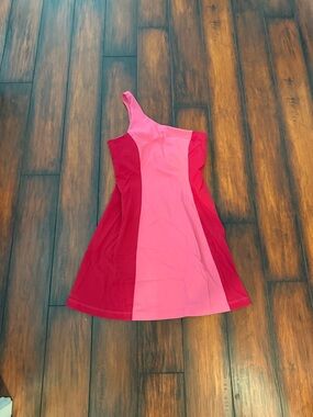 Outdoor Voices Pink and Red One-Shoulder Colorblock Dress